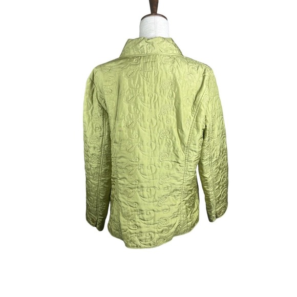 J. Jill Quilted Green 100% Silk Floral Embroidery Button Jacket Size Medium - Picture 2 of 8
